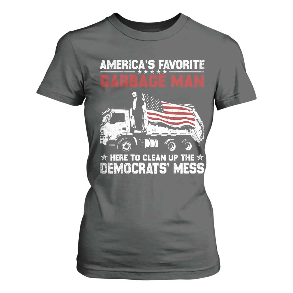 Trump 2024 Election T Shirt For Women Trump Garbage Man In Trash Truck US Flag TS10 Dark Heather Print Your Wear