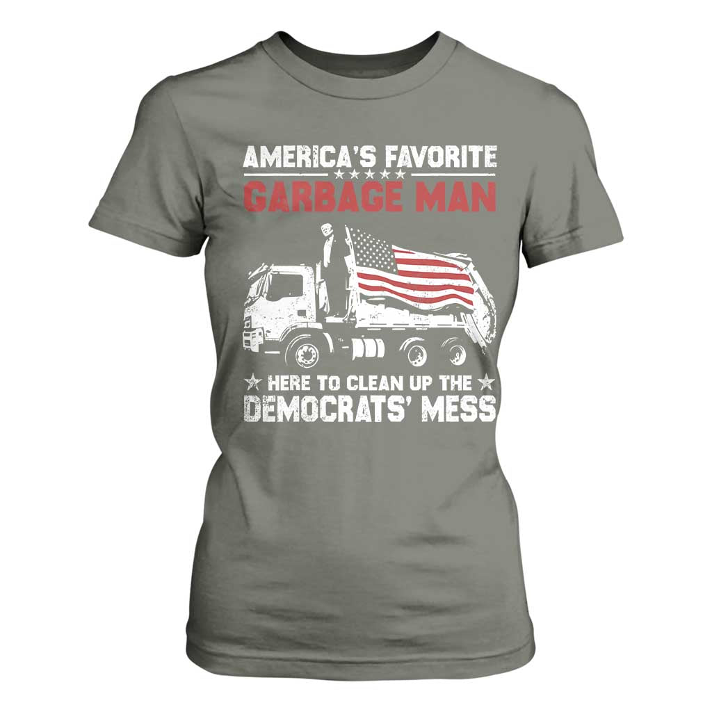 Trump 2024 Election T Shirt For Women Trump Garbage Man In Trash Truck US Flag TS10 Military Green Print Your Wear