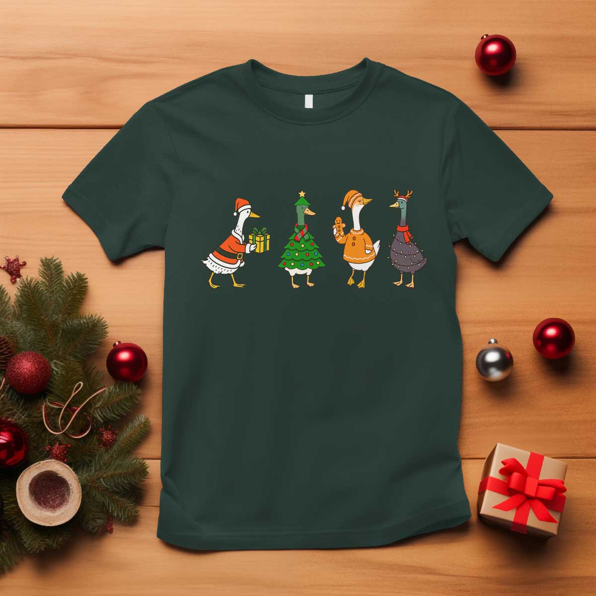 Christmas Ducks T Shirt Funny Animals Farm Lover Gift Xmas Light TS10 Dark Forest Green Print Your Wear