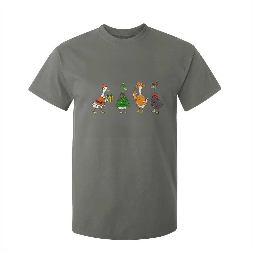 Christmas Ducks T Shirt For Kid Funny Animals Farm Lover Gift Xmas Light TS10 Military Green Print Your Wear