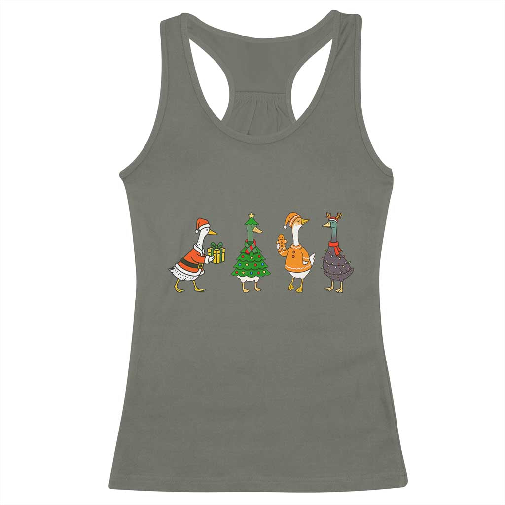 Christmas Ducks Racerback Tank Top Funny Animals Farm Lover Gift Xmas Light TS10 Military Green Print Your Wear