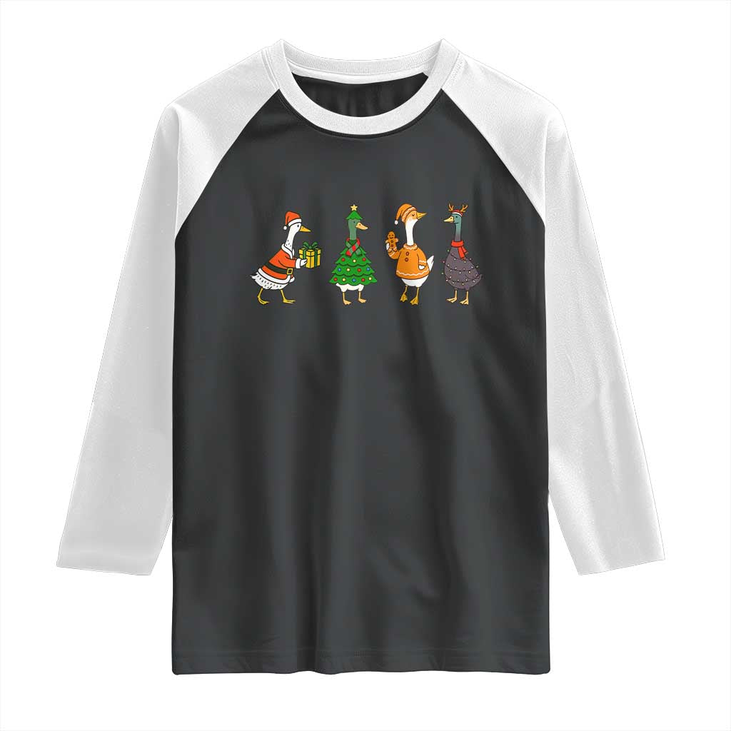 Christmas Ducks Raglan Shirt Funny Animals Farm Lover Gift Xmas Light TS10 Black White Print Your Wear