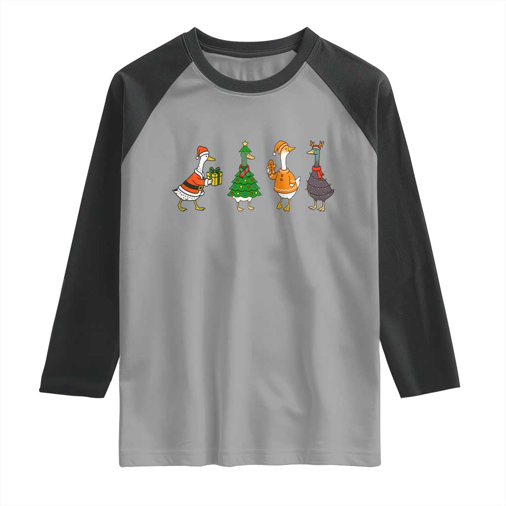 Christmas Ducks Raglan Shirt Funny Animals Farm Lover Gift Xmas Light TS10 Sport Gray Black Print Your Wear