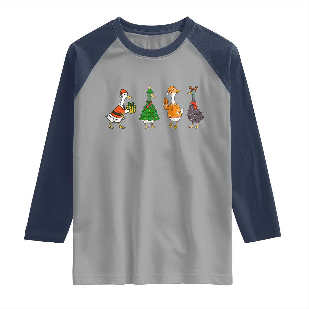 Christmas Ducks Raglan Shirt Funny Animals Farm Lover Gift Xmas Light TS10 Sport Gray Navy Print Your Wear