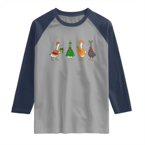 Christmas Ducks Raglan Shirt Funny Animals Farm Lover Gift Xmas Light TS10 Sport Gray Navy Print Your Wear