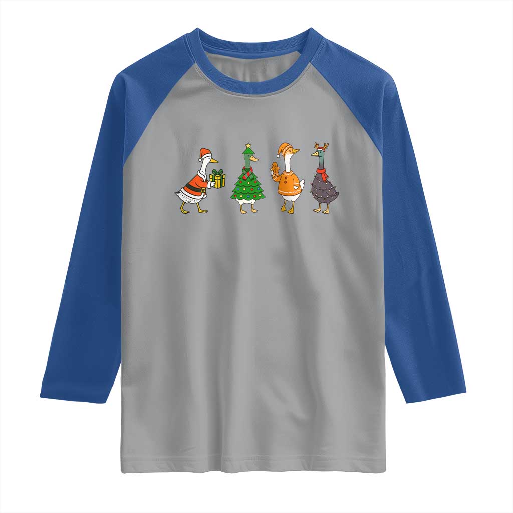 Christmas Ducks Raglan Shirt Funny Animals Farm Lover Gift Xmas Light TS10 Sport Gray Royal Print Your Wear