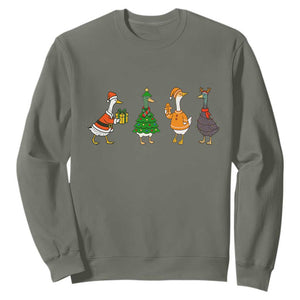 Christmas Ducks Sweatshirt Funny Animals Farm Lover Gift Xmas Light TS10 Military Green Print Your Wear