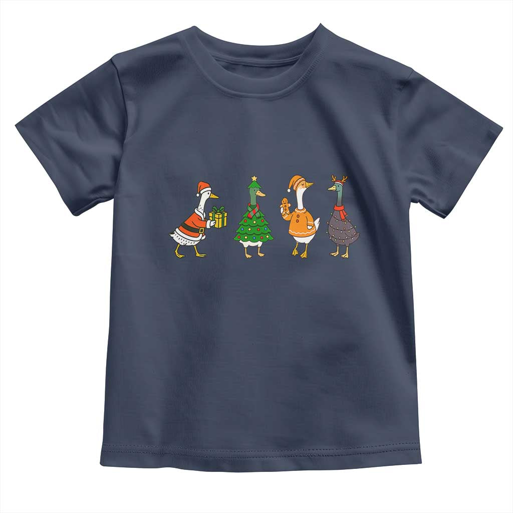 Christmas Ducks Toddler T Shirt Funny Animals Farm Lover Gift Xmas Light TS10 Navy Print Your Wear