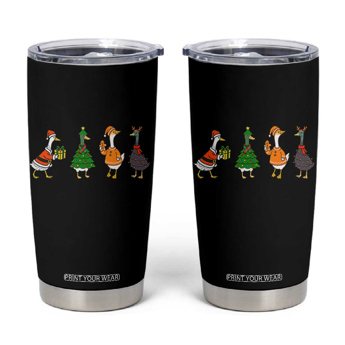 Christmas Ducks Tumbler Cup Funny Animals Farm Lover Gift Xmas Light TS10 Black Print Your Wear