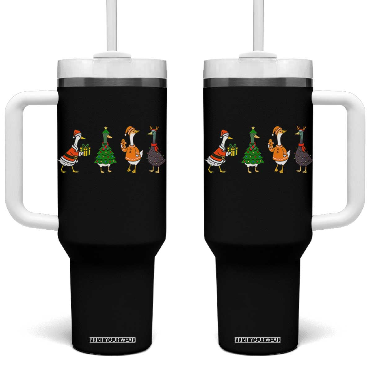 Christmas Ducks Tumbler With Handle Funny Animals Farm Lover Gift Xmas Light TS10 One Size: 40 oz Black Print Your Wear