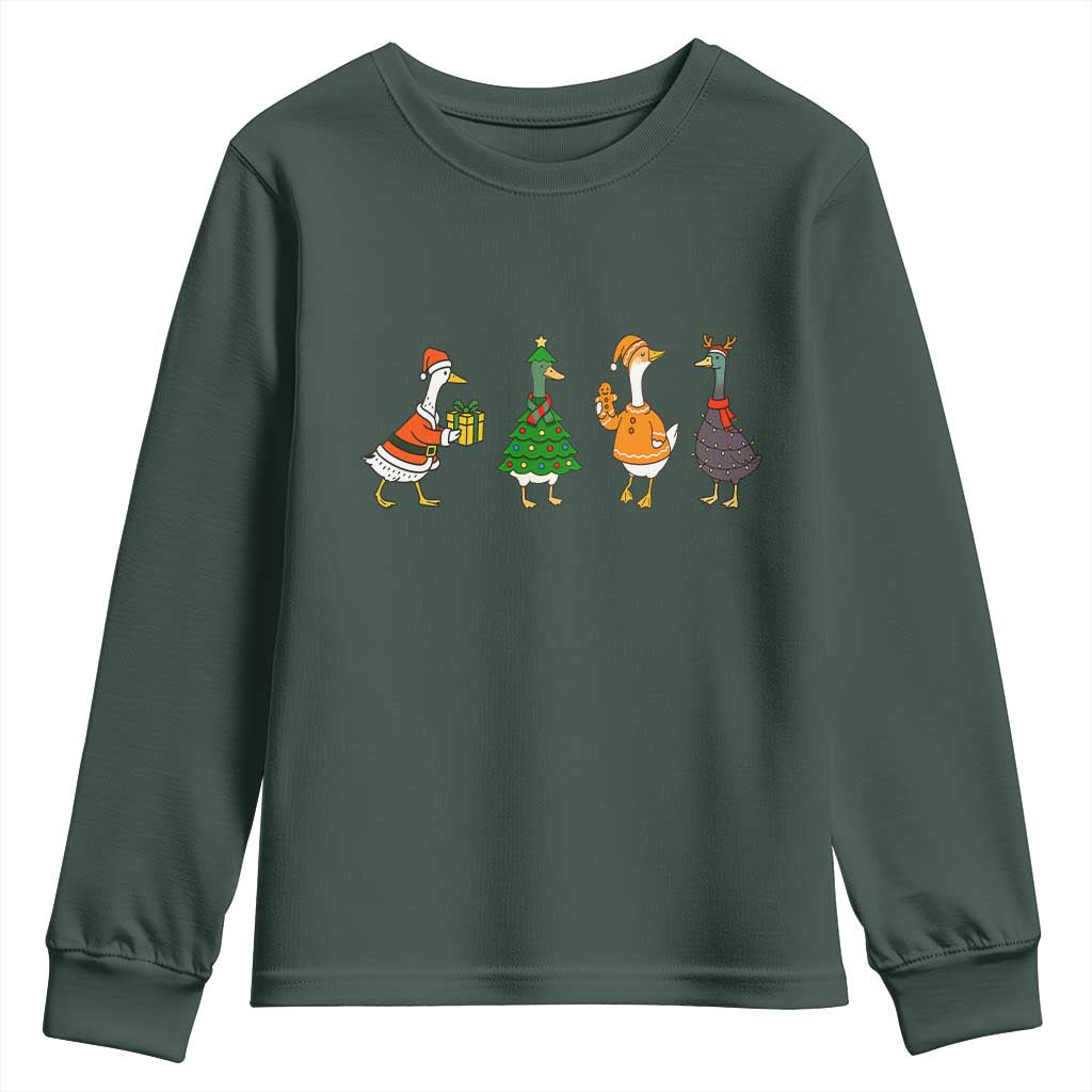 Christmas Ducks Youth Sweatshirt Funny Animals Farm Lover Gift Xmas Light TS10 Dark Forest Green Print Your Wear