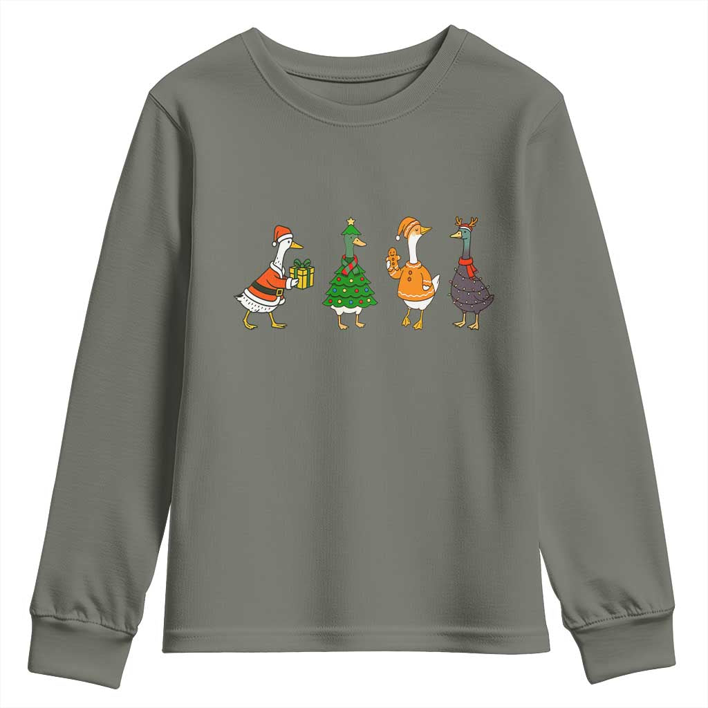Christmas Ducks Youth Sweatshirt Funny Animals Farm Lover Gift Xmas Light TS10 Military Green Print Your Wear
