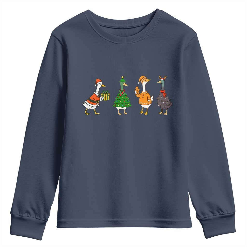 Christmas Ducks Youth Sweatshirt Funny Animals Farm Lover Gift Xmas Light TS10 Navy Print Your Wear