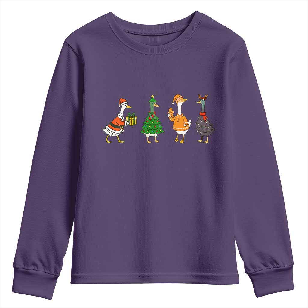 Christmas Ducks Youth Sweatshirt Funny Animals Farm Lover Gift Xmas Light TS10 Purple Print Your Wear