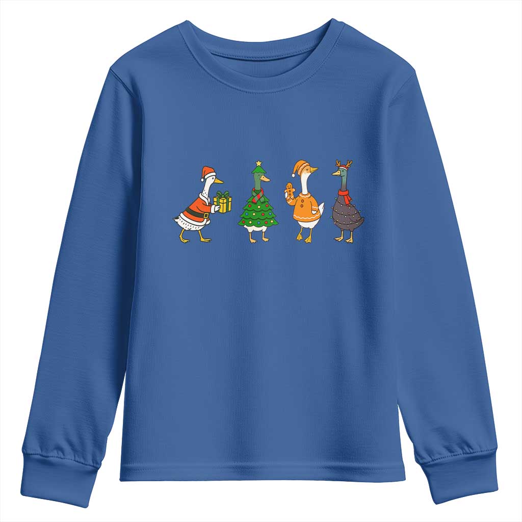 Christmas Ducks Youth Sweatshirt Funny Animals Farm Lover Gift Xmas Light TS10 Royal Blue Print Your Wear