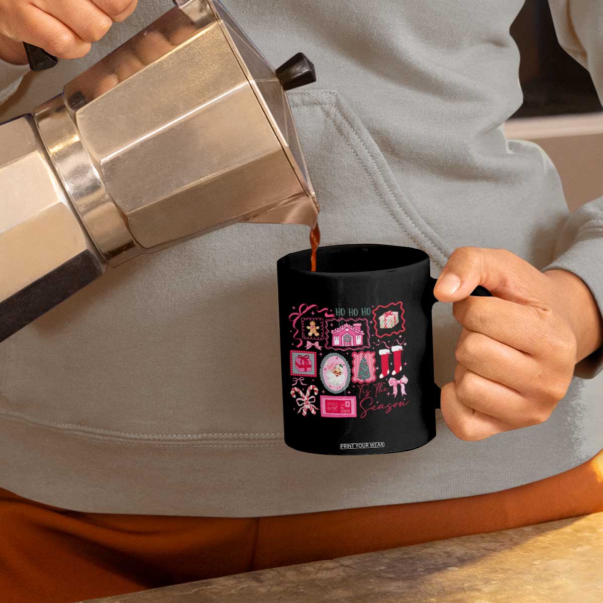 Pink Christmas Coffee Mug Old Xmas Vintage Pink Santa Claus TS10 Print Your Wear