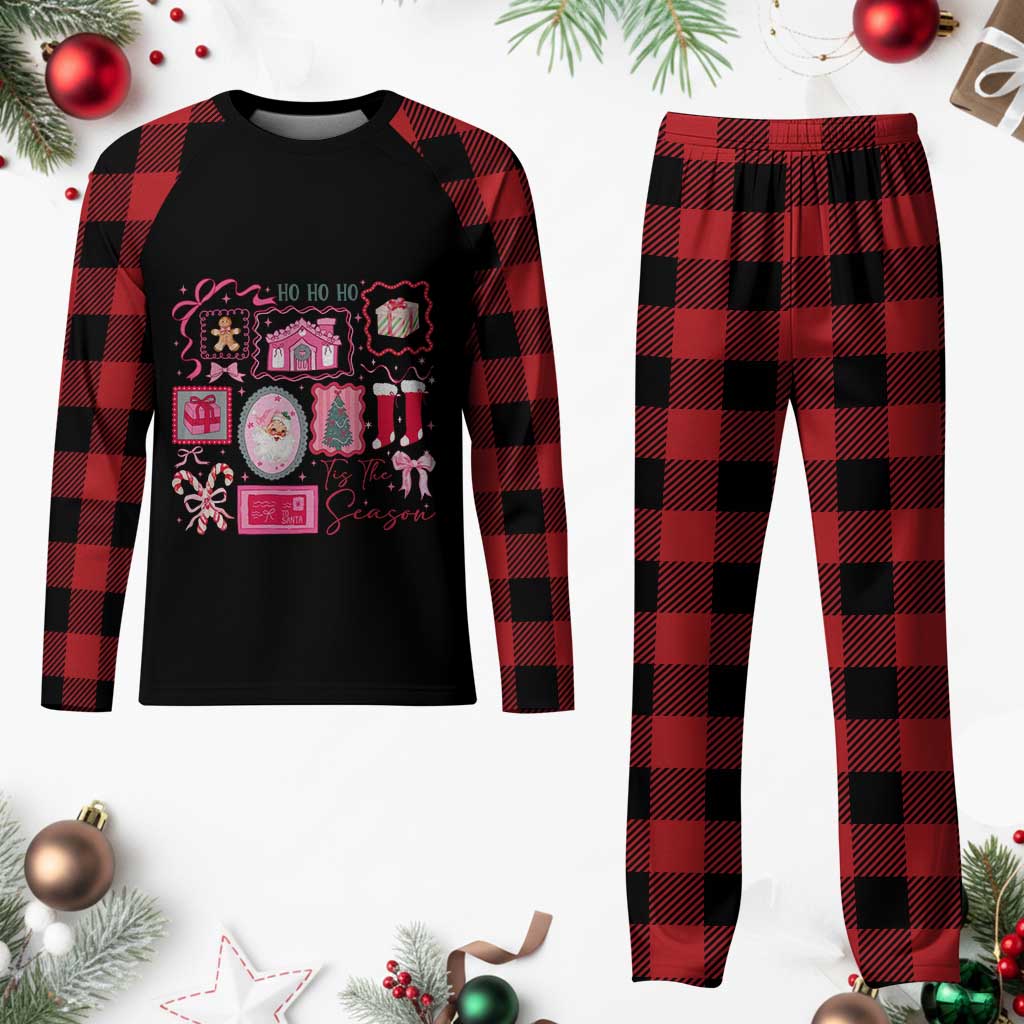 Pink Christmas Plaid Pajama Set Old Xmas Vintage Pink Santa Claus TS10 Buffalo Plaid Print Your Wear