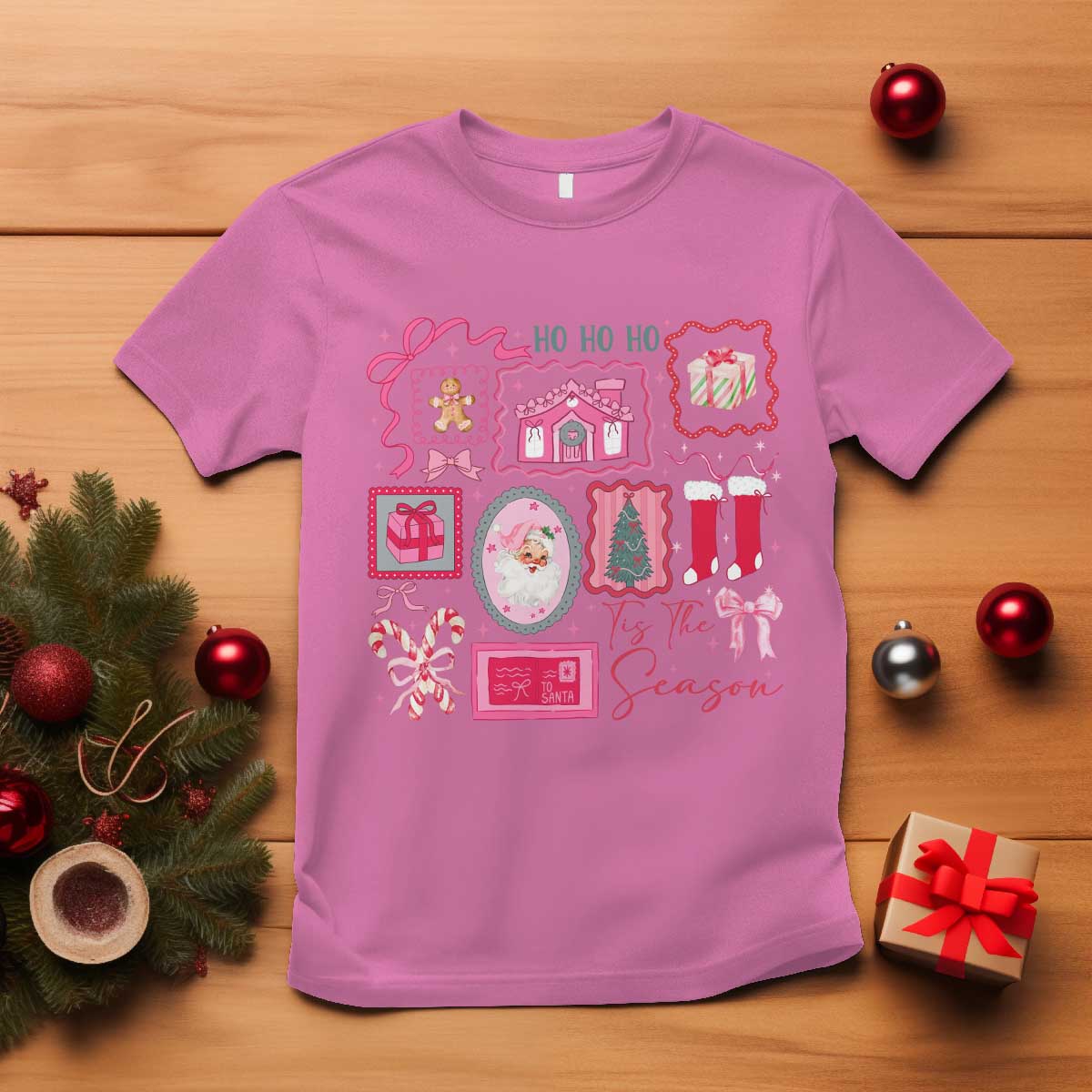 Pink Christmas T Shirt Old Xmas Vintage Pink Santa Claus TS10 Azalea Print Your Wear