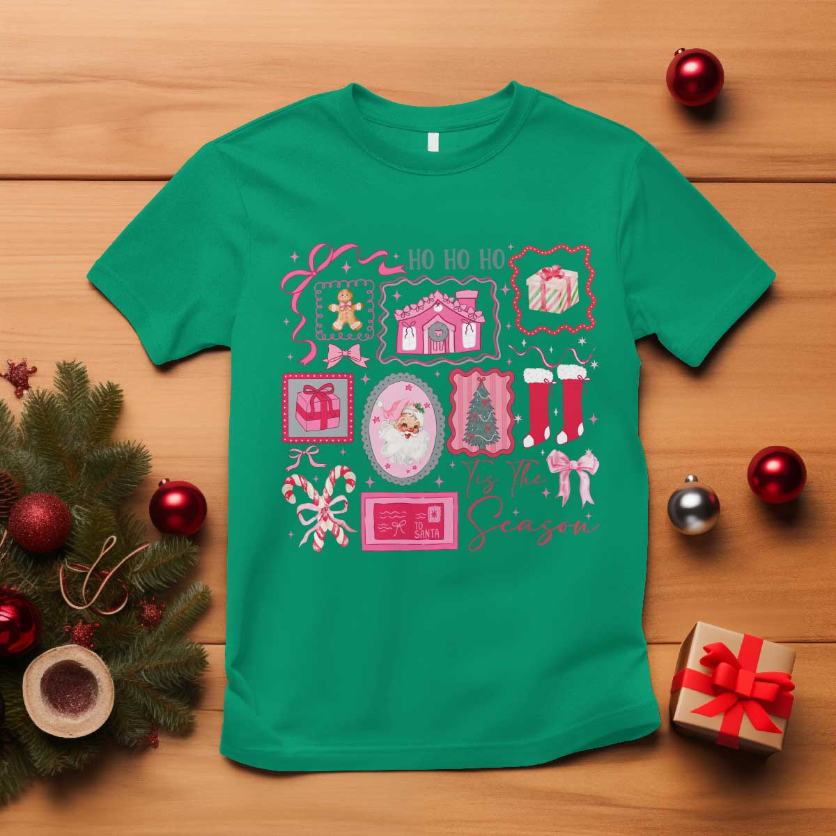 Pink Christmas T Shirt Old Xmas Vintage Pink Santa Claus TS10 Irish Green Print Your Wear