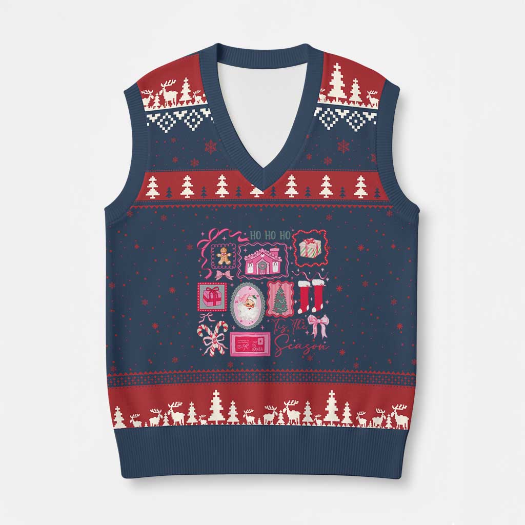 Pink Xmas V-Neck Knit Sweater Vest Old Xmas Vintage Pink Santa Claus TS10 Navy Red Print Your Wear