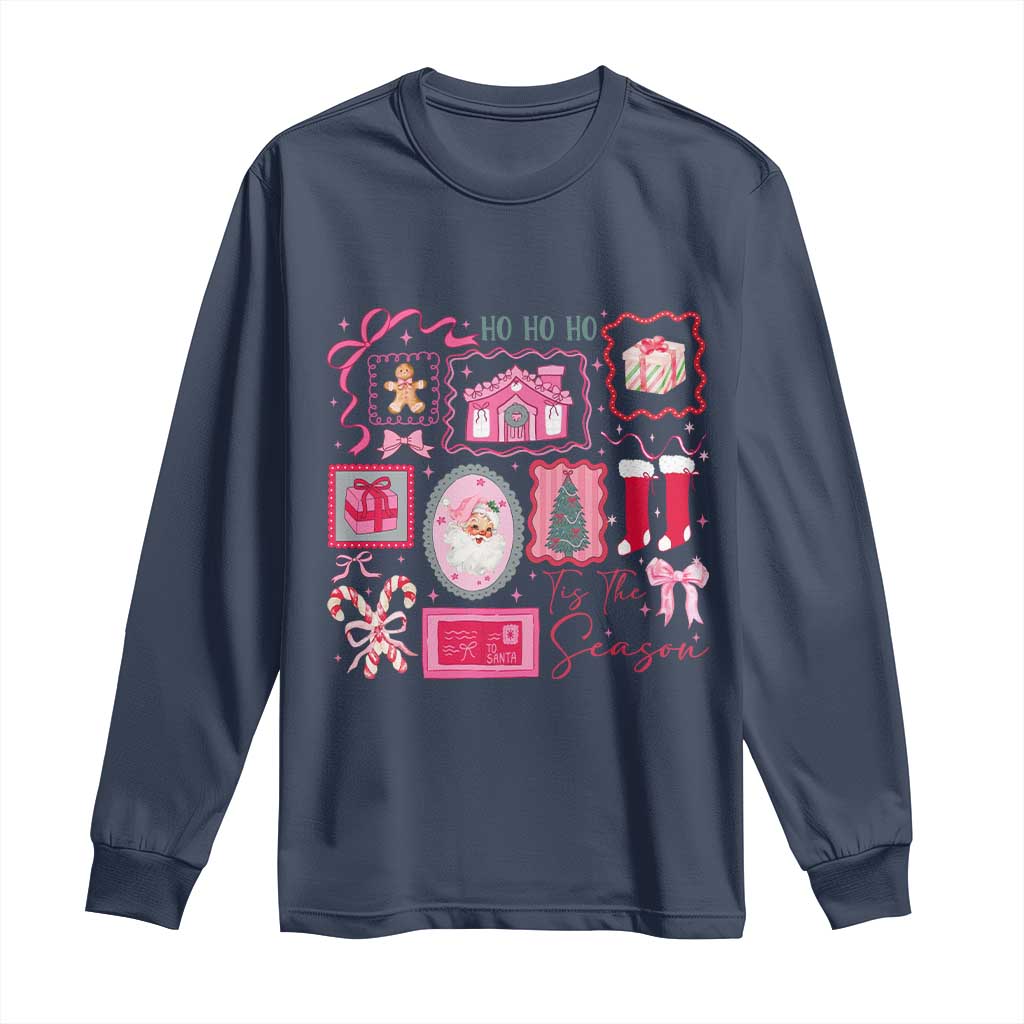 Pink Christmas Long Sleeve Shirt Old Xmas Vintage Pink Santa Claus TS10 Navy Print Your Wear