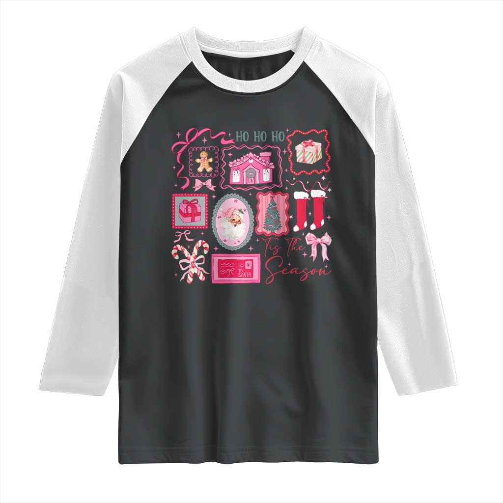 Pink Christmas Raglan Shirt Old Xmas Vintage Pink Santa Claus TS10 Black White Print Your Wear