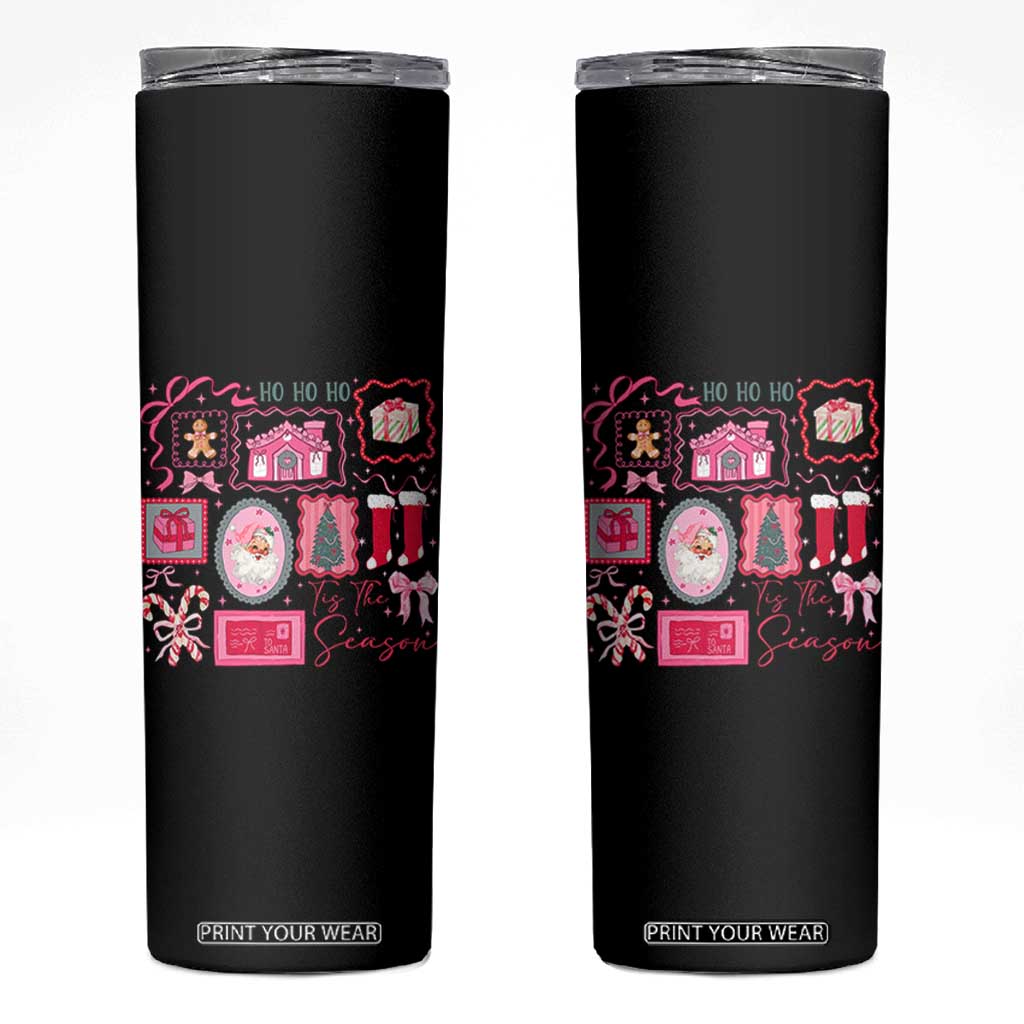 Pink Christmas Skinny Tumbler Old Xmas Vintage Pink Santa Claus TS10 Black Print Your Wear