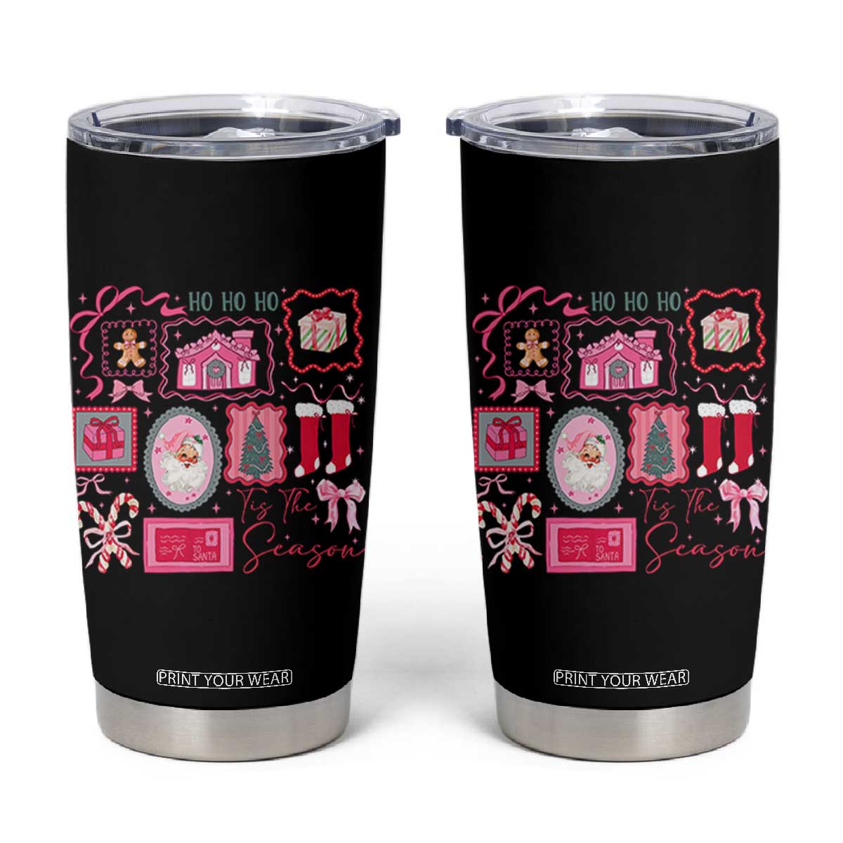 Pink Christmas Tumbler Cup Old Xmas Vintage Pink Santa Claus TS10 Black Print Your Wear