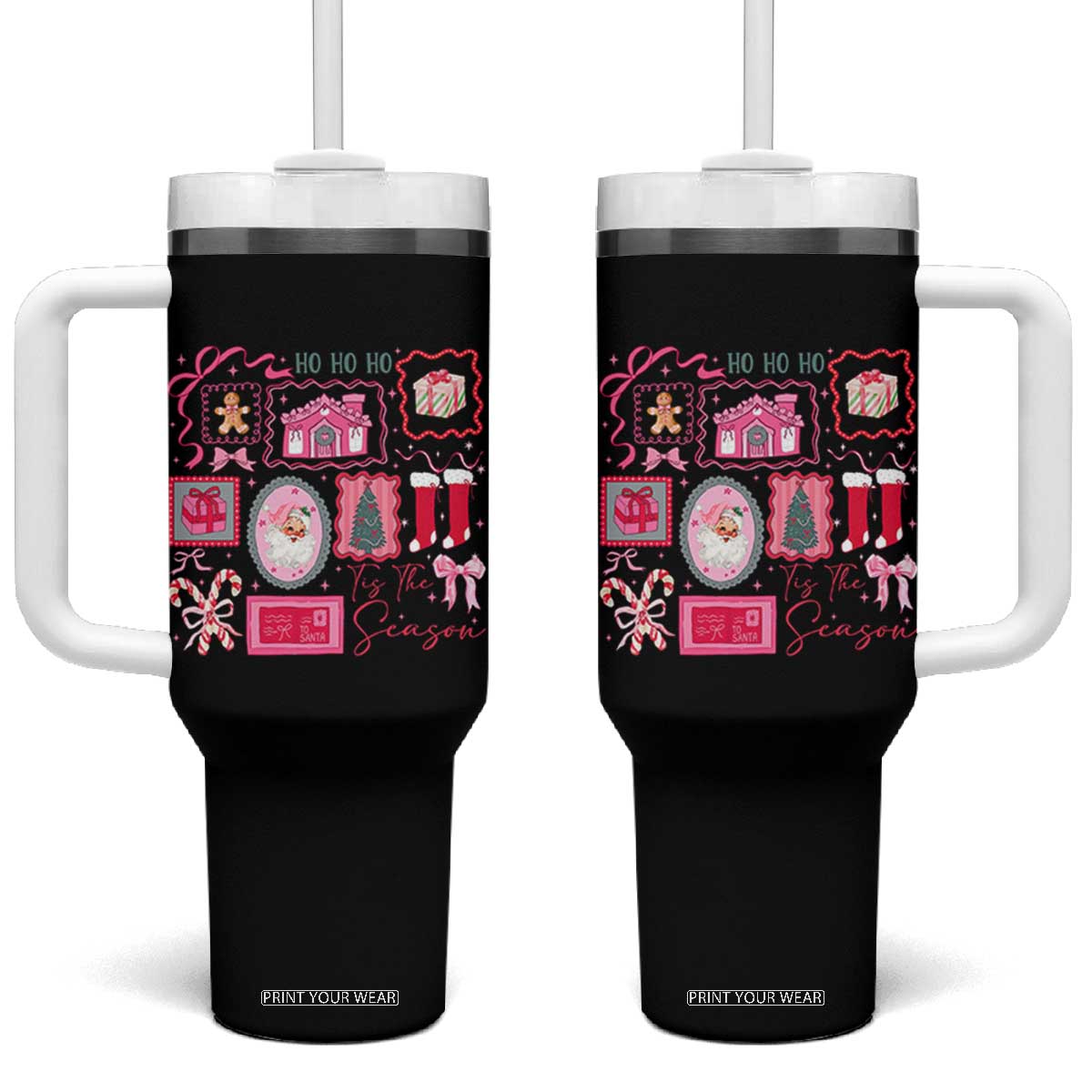 Pink Christmas Tumbler With Handle Old Xmas Vintage Pink Santa Claus TS10 One Size: 40 oz Black Print Your Wear