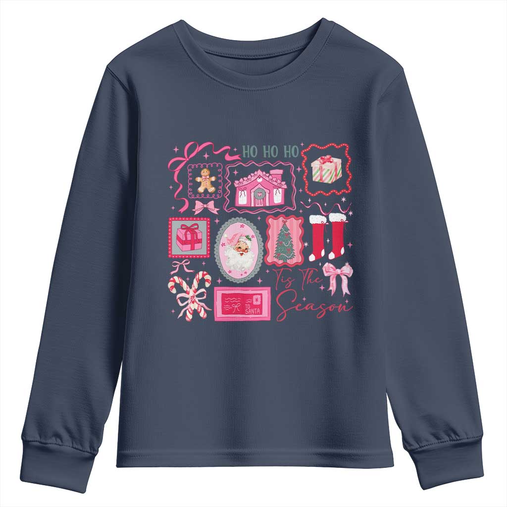 Pink Christmas Youth Sweatshirt Old Xmas Vintage Pink Santa Claus TS10 Navy Print Your Wear