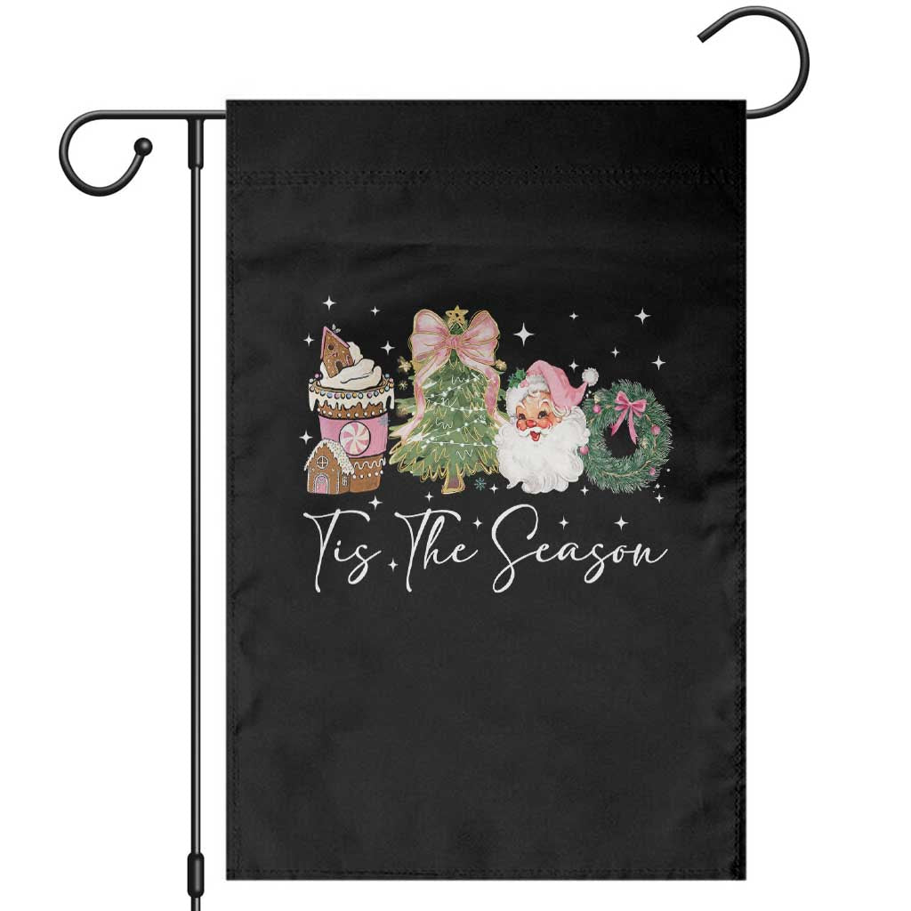 Christmas Tis The Season Garden Flag Cute Winter Old Xmas Vintage Pink Santa Claus TS10 Black Print Your Wear