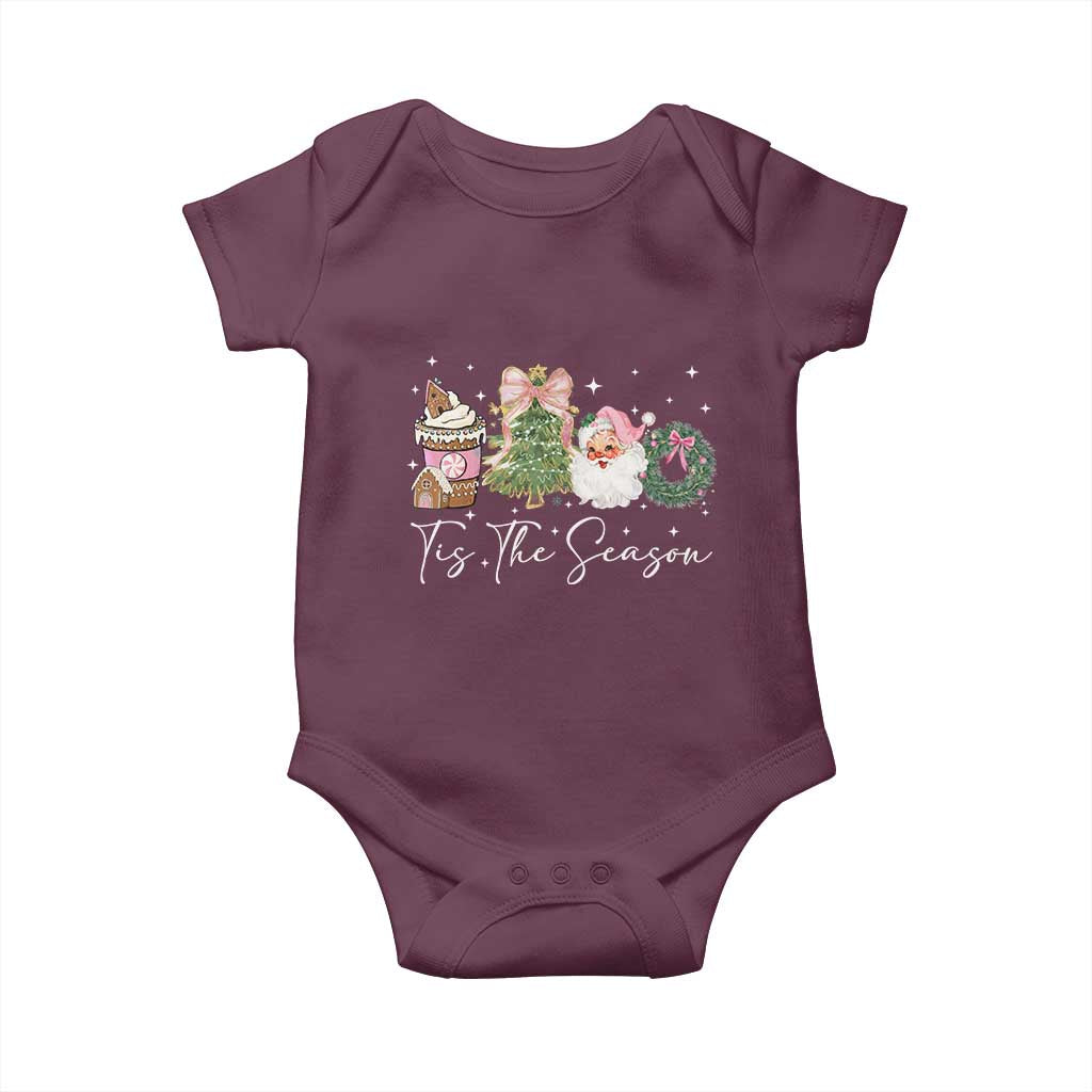 Christmas Tis The Season Baby Onesie Cute Winter Old Xmas Vintage Pink Santa Claus TS10 Maroon Print Your Wear