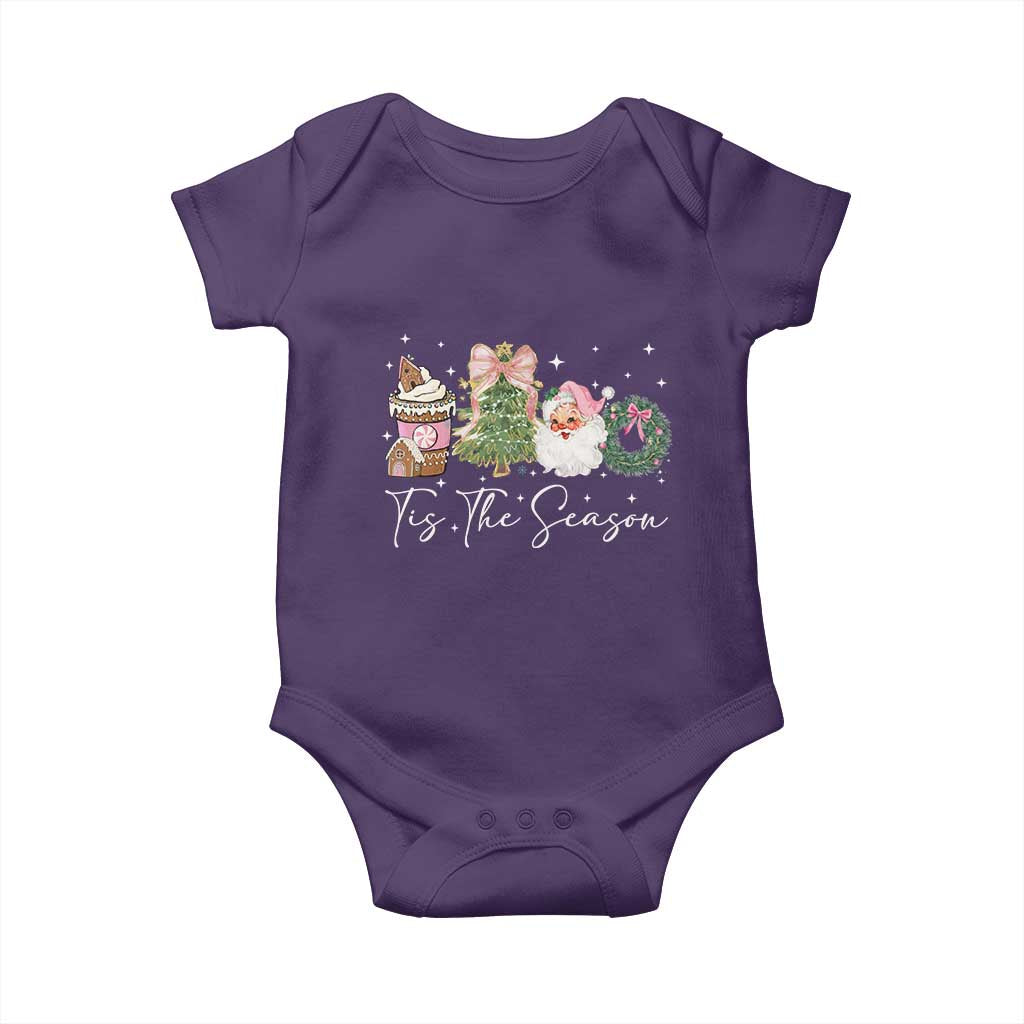 Christmas Tis The Season Baby Onesie Cute Winter Old Xmas Vintage Pink Santa Claus TS10 Purple Print Your Wear
