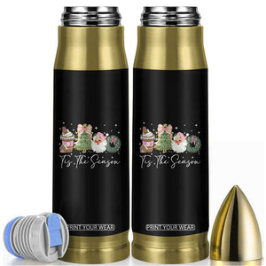 Christmas Tis The Season Bullet Tumbler Cute Winter Old Xmas Vintage Pink Santa Claus TS10 Black Print Your Wear