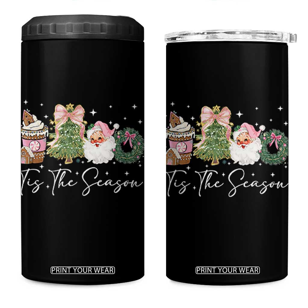 Christmas Tis The Season 4 in 1 Can Cooler Tumbler Cute Winter Old Xmas Vintage Pink Santa Claus TS10 One Size: 16 oz Black Print Your Wear
