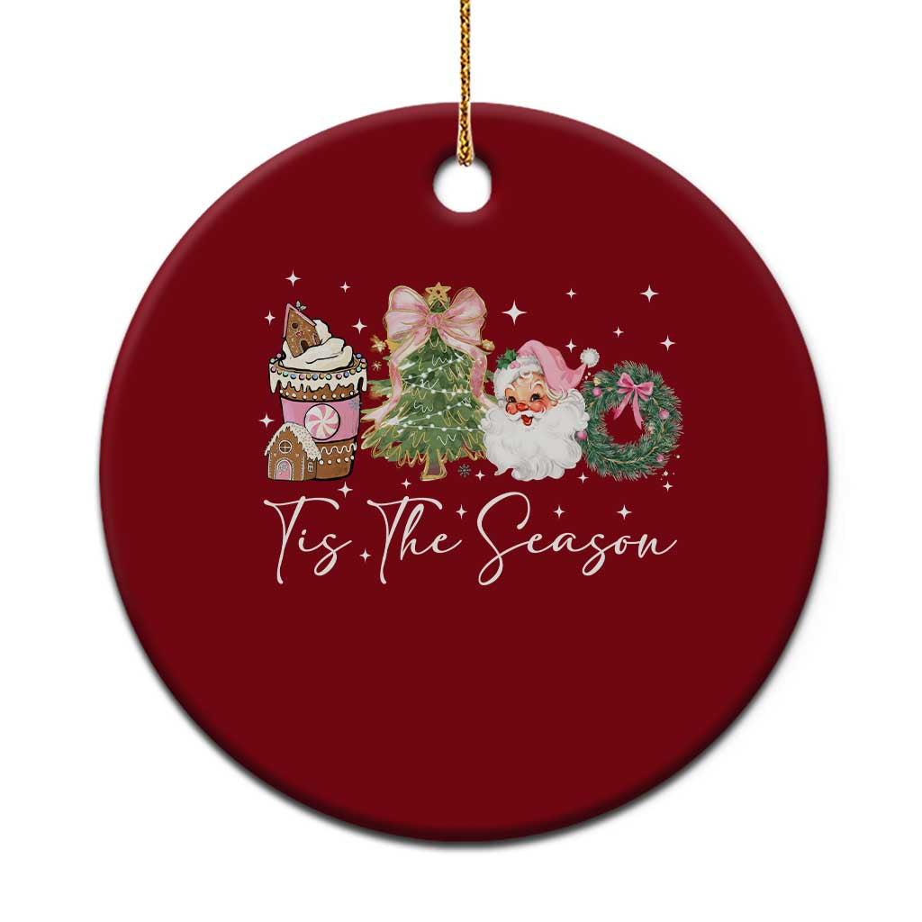 Christmas Tis The Season Ceramic Ornament Cute Winter Old Xmas Vintage Pink Santa Claus TS10 1pc Red Print Your Wear