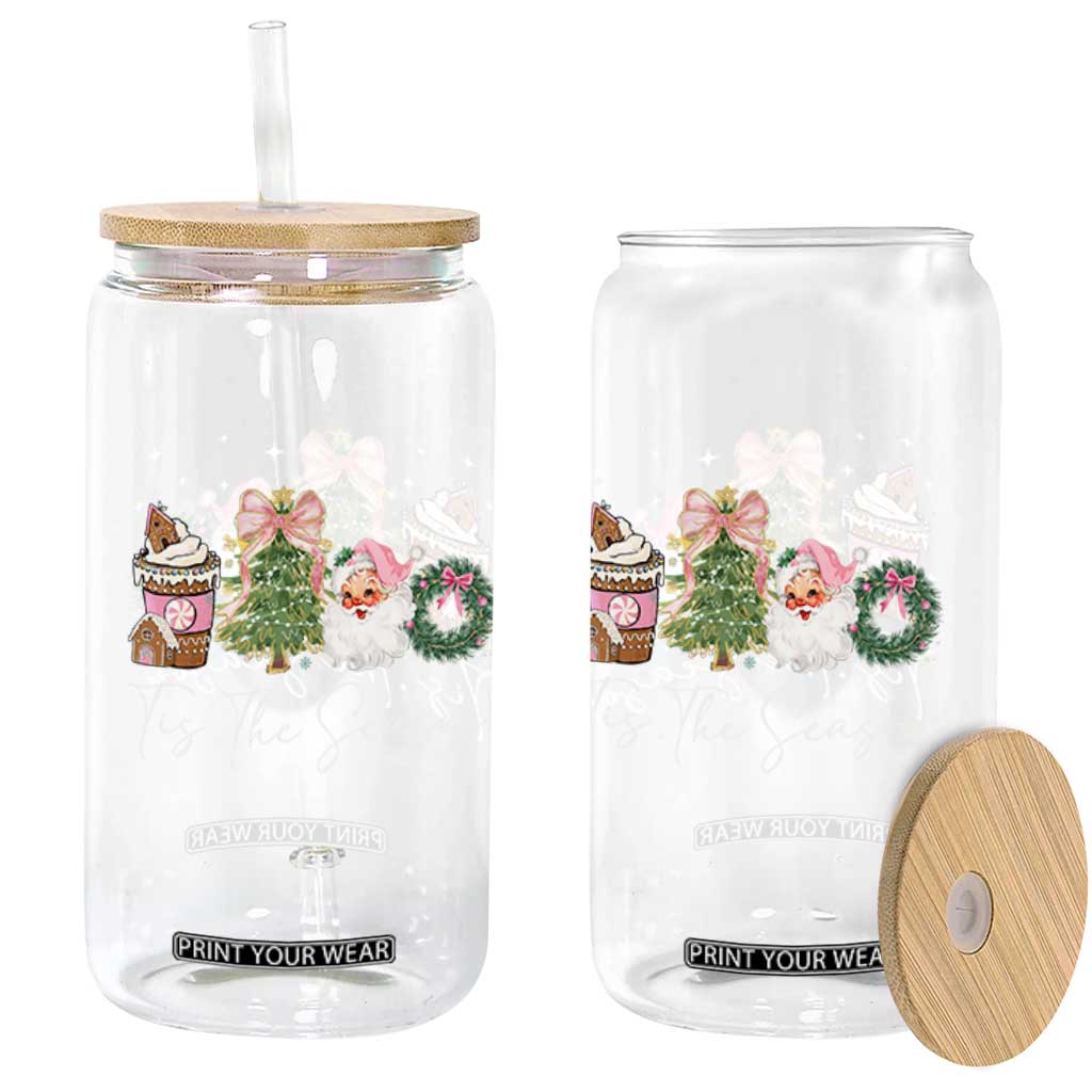 Christmas Tis The Season Glass Can Cute Winter Old Xmas Vintage Pink Santa Claus TS10 Print Your Wear
