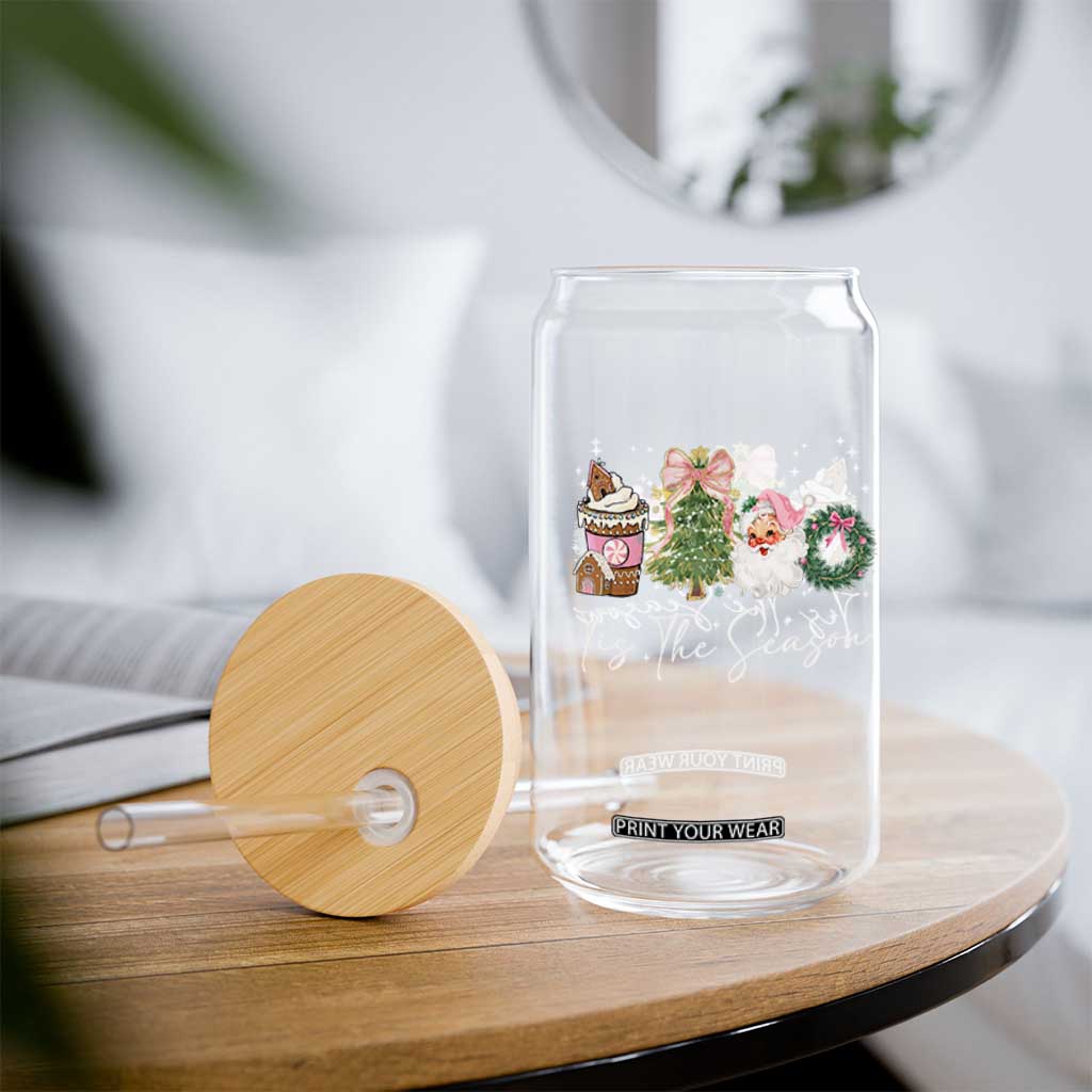 Christmas Tis The Season Glass Can Cute Winter Old Xmas Vintage Pink Santa Claus TS10 Print Your Wear