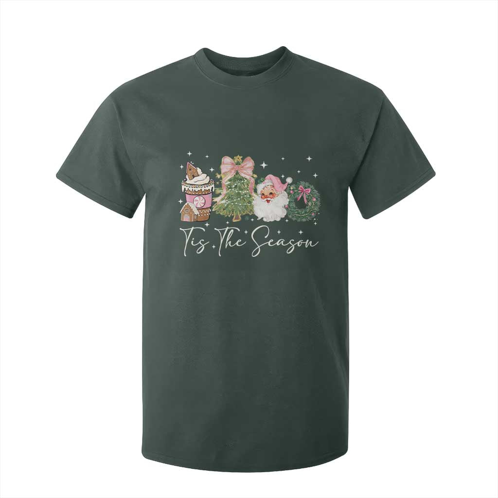 Christmas Tis The Season T Shirt For Kid Cute Winter Old Xmas Vintage Pink Santa Claus TS10 Dark Forest Green Print Your Wear