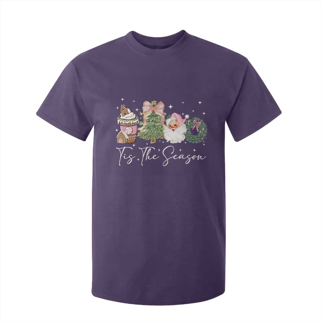 Christmas Tis The Season T Shirt For Kid Cute Winter Old Xmas Vintage Pink Santa Claus TS10 Purple Print Your Wear