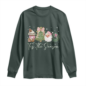 Christmas Tis The Season Long Sleeve Shirt Cute Winter Old Xmas Vintage Pink Santa Claus TS10 Dark Forest Green Print Your Wear