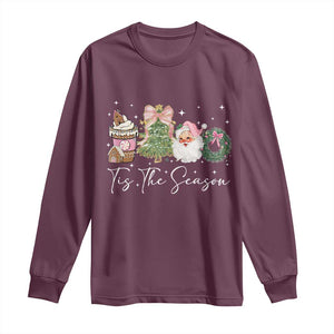 Christmas Tis The Season Long Sleeve Shirt Cute Winter Old Xmas Vintage Pink Santa Claus TS10 Maroon Print Your Wear