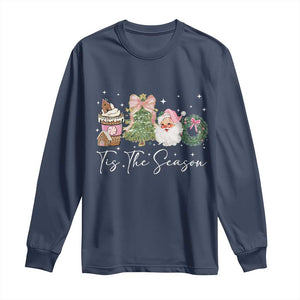Christmas Tis The Season Long Sleeve Shirt Cute Winter Old Xmas Vintage Pink Santa Claus TS10 Navy Print Your Wear