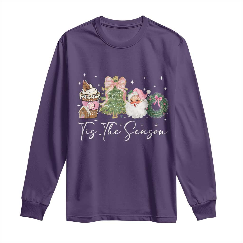 Christmas Tis The Season Long Sleeve Shirt Cute Winter Old Xmas Vintage Pink Santa Claus TS10 Purple Print Your Wear