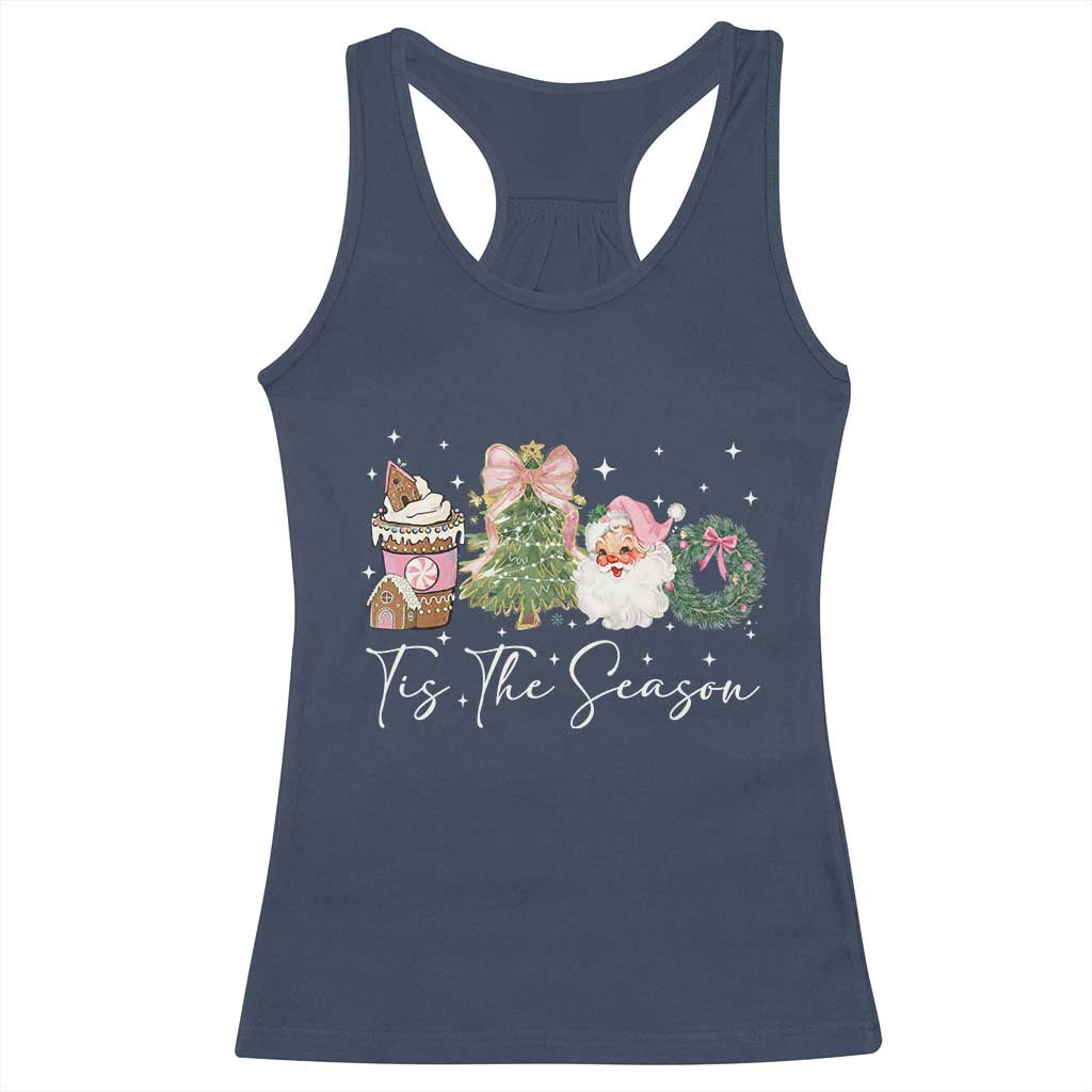 Christmas Tis The Season Racerback Tank Top Cute Winter Old Xmas Vintage Pink Santa Claus TS10 Navy Print Your Wear