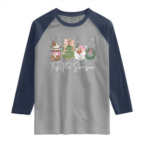 Christmas Tis The Season Raglan Shirt Cute Winter Old Xmas Vintage Pink Santa Claus TS10 Sport Gray Navy Print Your Wear