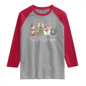 Christmas Tis The Season Raglan Shirt Cute Winter Old Xmas Vintage Pink Santa Claus TS10 Sport Gray Red Print Your Wear