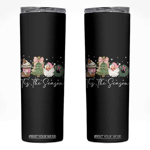 Christmas Tis The Season Skinny Tumbler Cute Winter Old Xmas Vintage Pink Santa Claus TS10 Black Print Your Wear