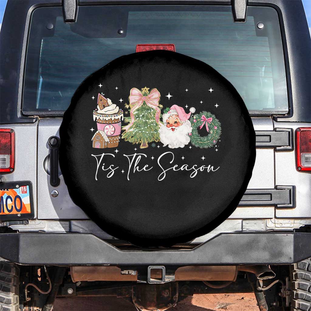 Christmas Tis The Season Spare Tire Cover Cute Winter Old Xmas Vintage Pink Santa Claus TS10 No hole Black Print Your Wear
