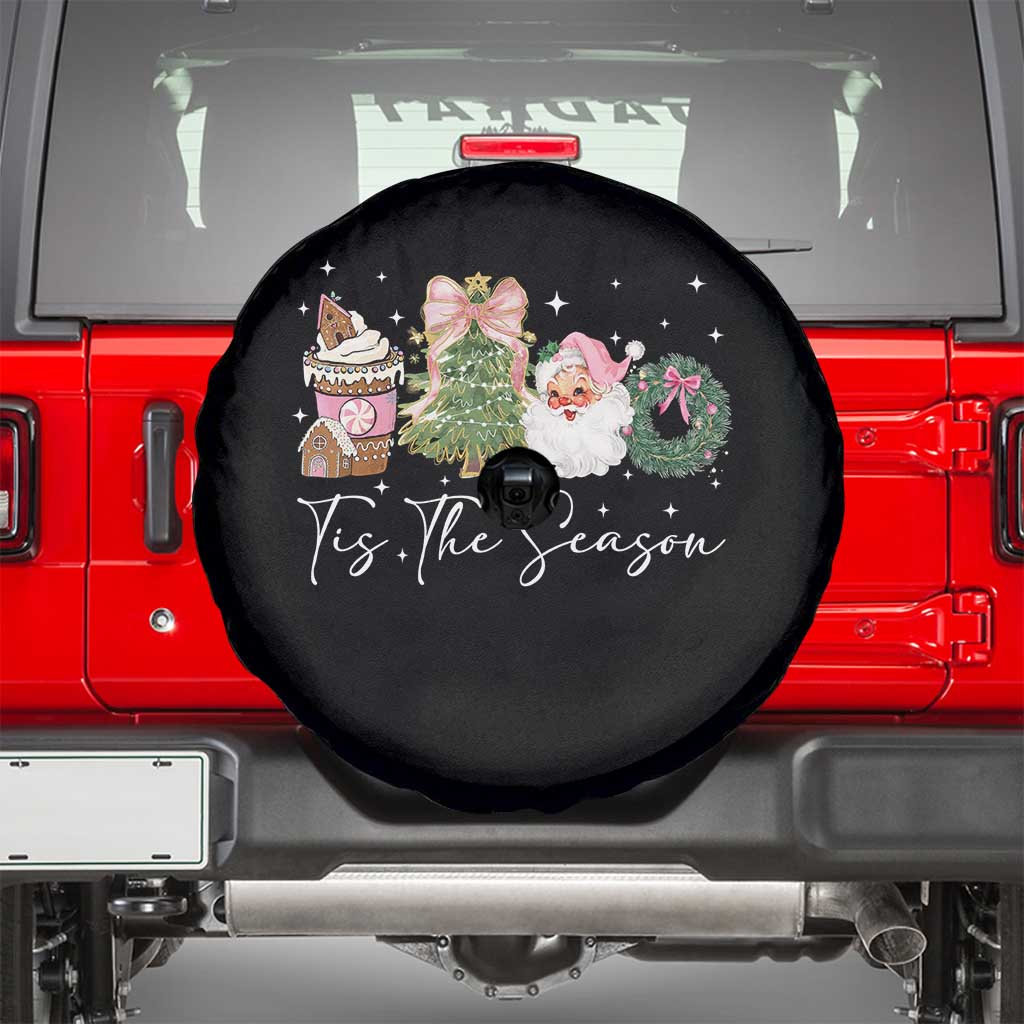 Christmas Tis The Season Spare Tire Cover Cute Winter Old Xmas Vintage Pink Santa Claus TS10 Black Print Your Wear